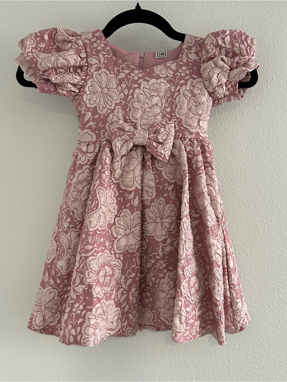 Girls' Pink Floral Bow Party Dress